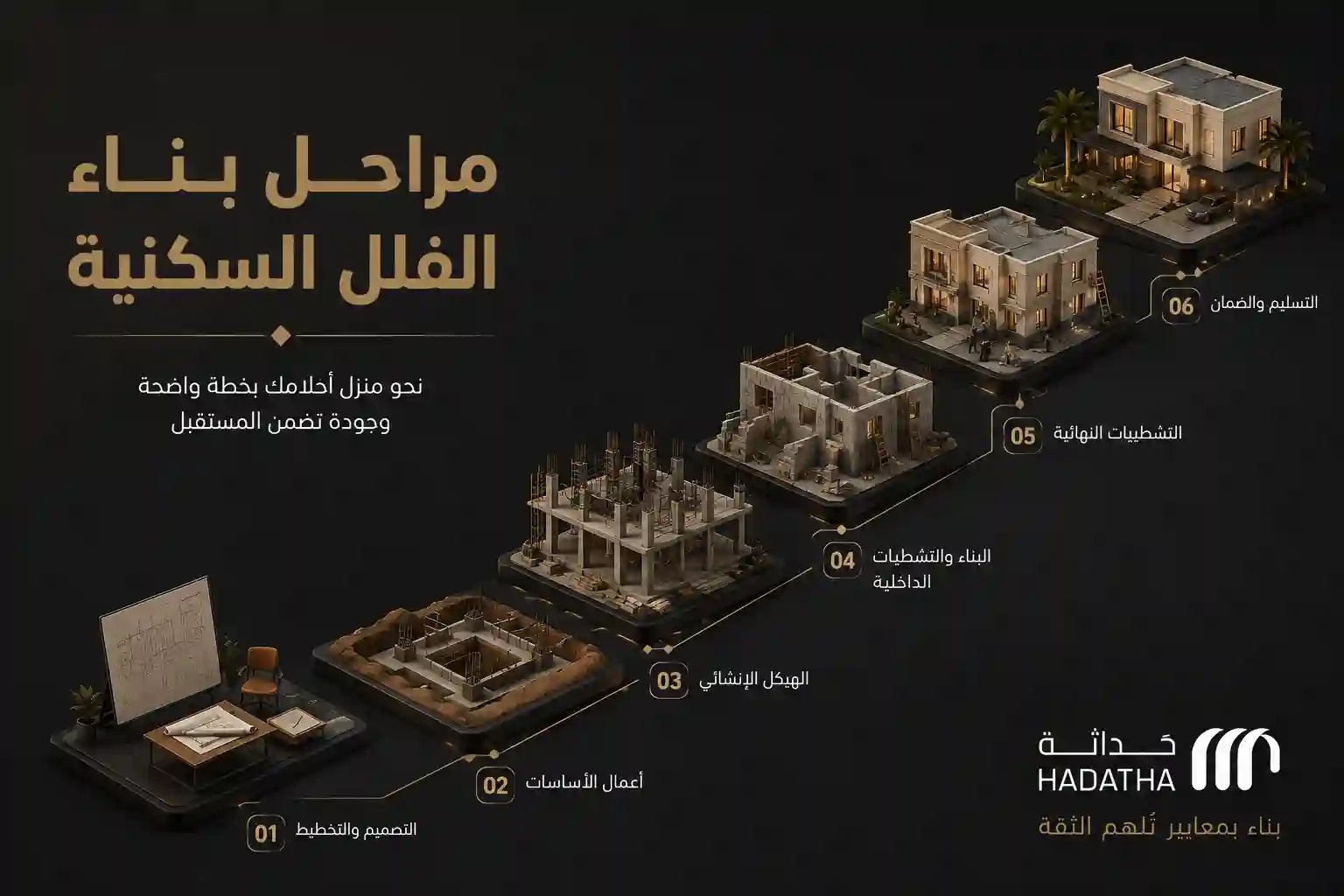 مراحل بناء الفلل السكنية